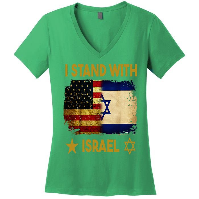 I Stand With Israel I Stand With Israel America Flag Women's V-Neck T-Shirt