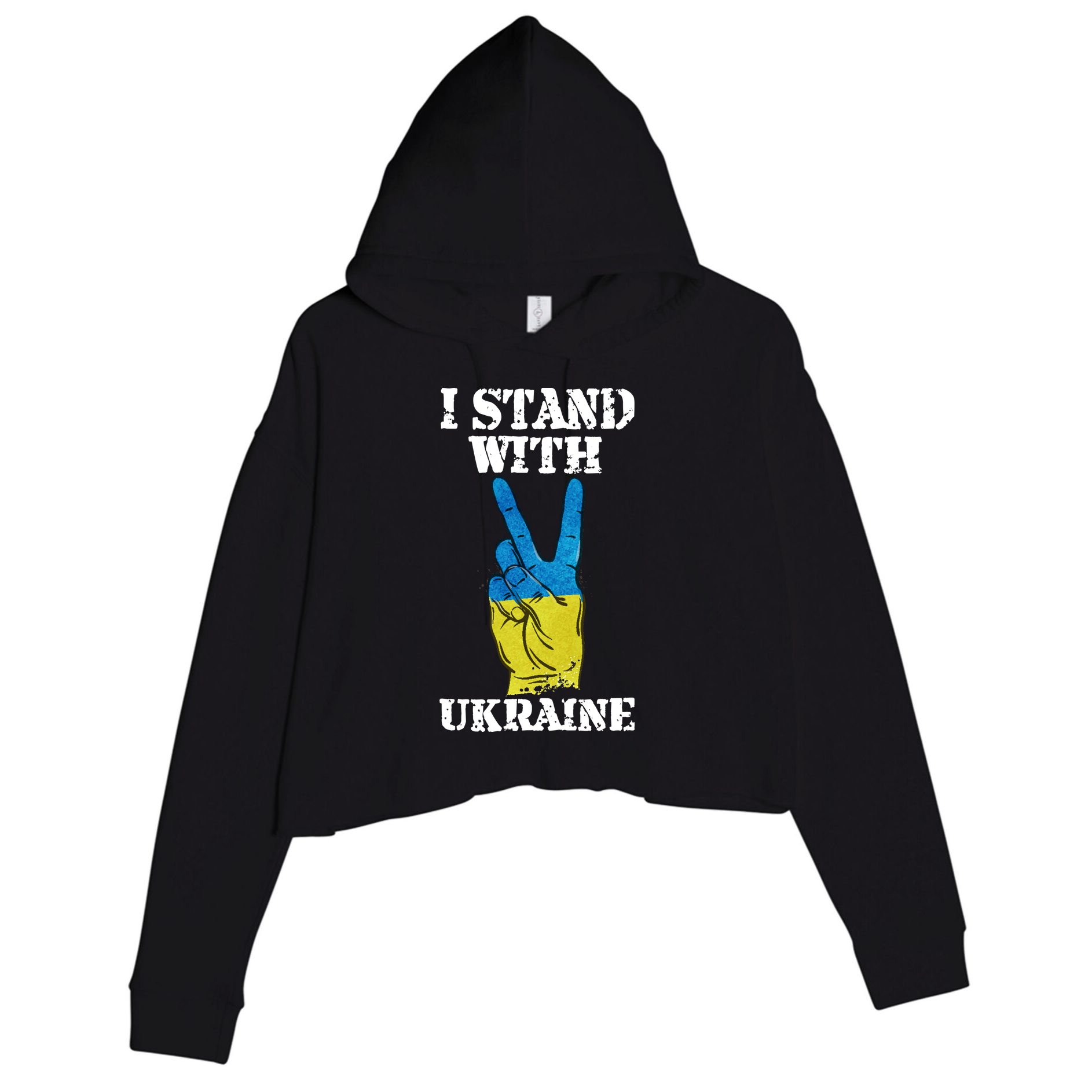 I Stand With Ukraine Ukrainian Peace Sign Crop Fleece Hoodie
