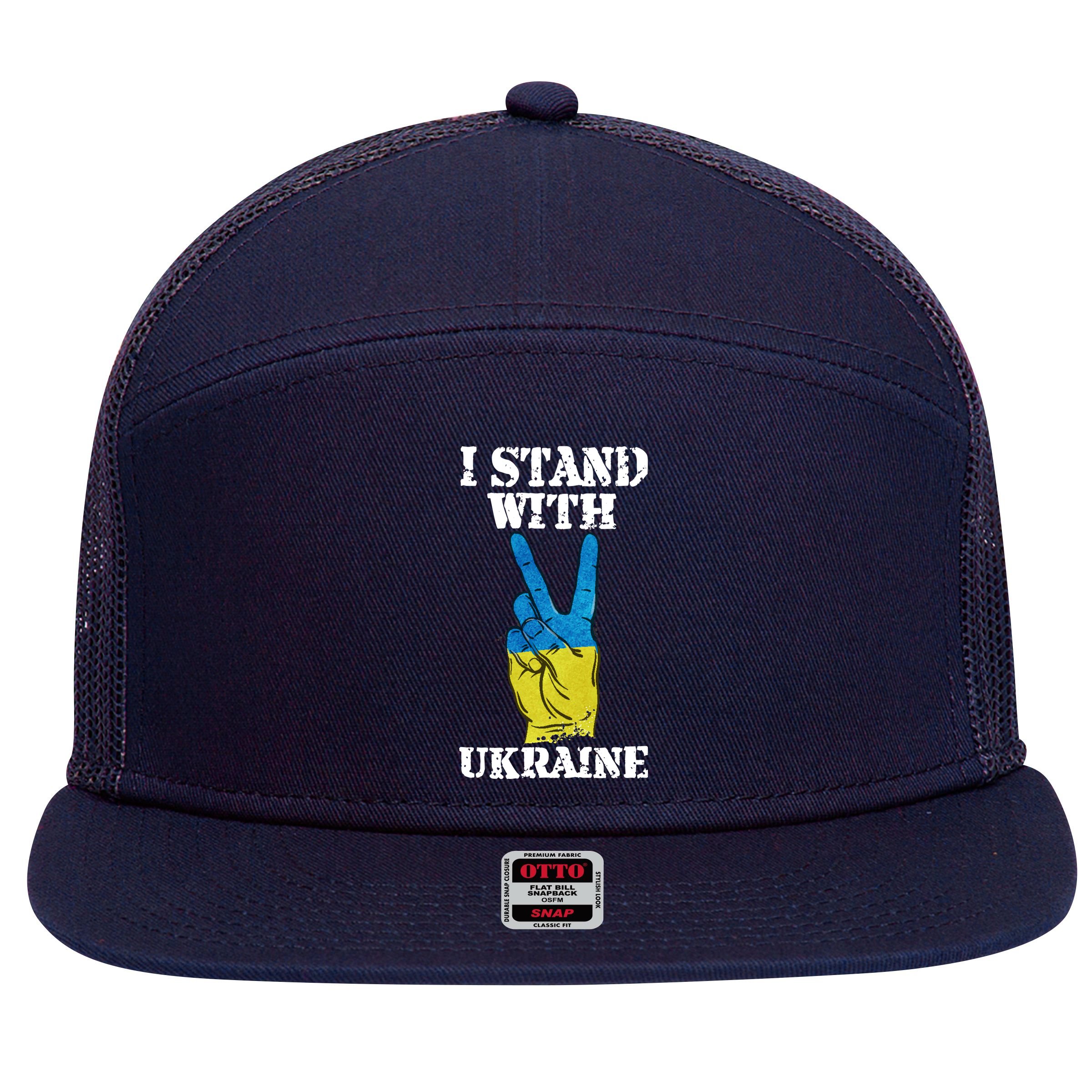 I Stand With Ukraine Ukrainian Peace Sign 7 Panel Mesh Trucker Snapback Hat