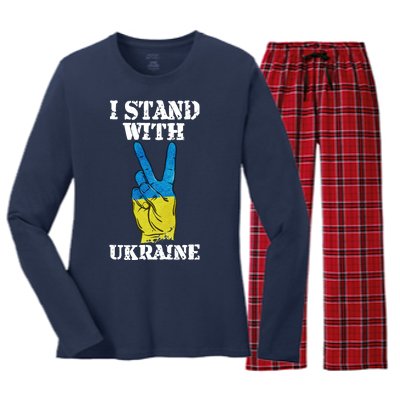 I Stand With Ukraine Ukrainian Peace Sign Women's Long Sleeve Flannel Pajama Set 