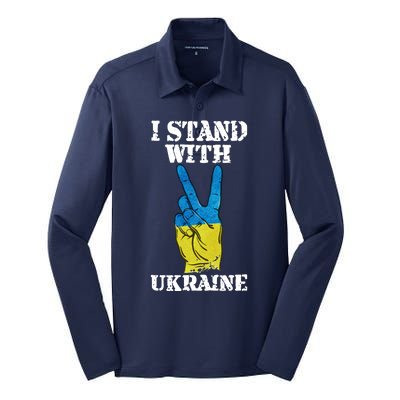 I Stand With Ukraine Ukrainian Peace Sign Silk Touch Performance Long Sleeve Polo