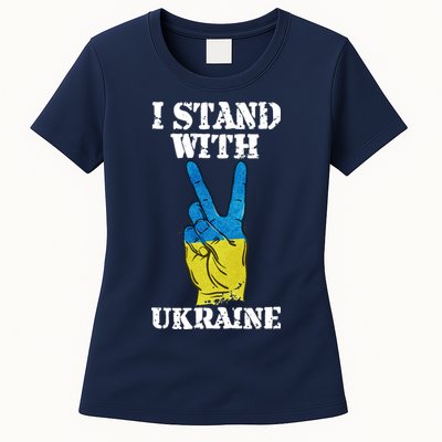 I Stand With Ukraine Ukrainian Peace Sign Womens T-Shirt