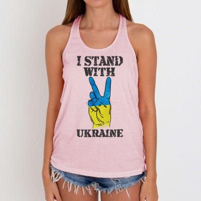 I Stand With Ukraine Ukrainian Peace Sign Women's Knotted Racerback Tank