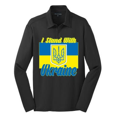 I Stand With Ukraine Coat Of Arms Flag Support Ukraine Silk Touch Performance Long Sleeve Polo