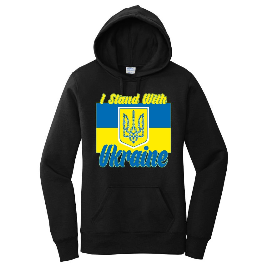 I Stand With Ukraine Coat Of Arms Flag Support Ukraine Women's Pullover Hoodie