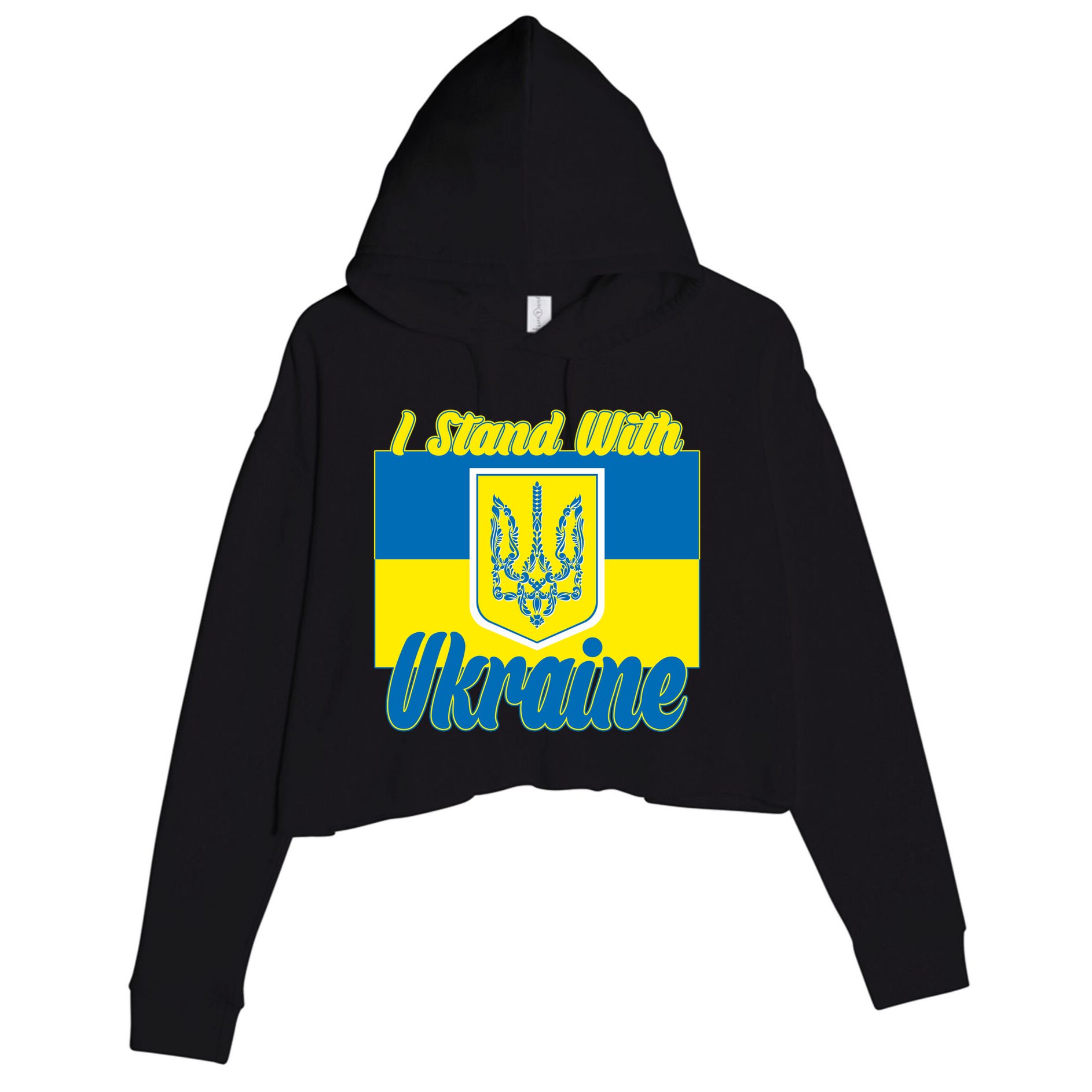 I Stand With Ukraine Coat Of Arms Flag Support Ukraine Crop Fleece Hoodie