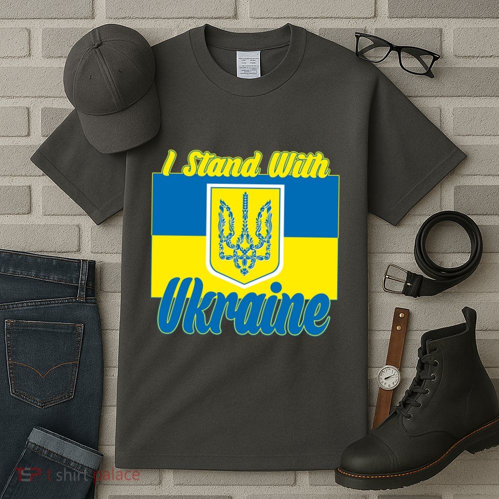 I Stand With Ukraine Coat Of Arms Flag Support Ukraine Tall T-Shirt