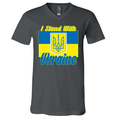 I Stand With Ukraine Coat Of Arms Flag Support Ukraine V-Neck T-Shirt