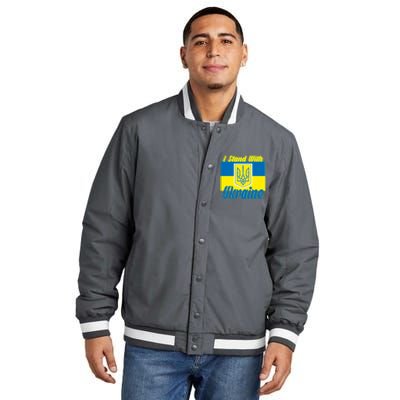 I Stand With Ukraine Coat Of Arms Flag Support Ukraine Insulated Varsity Jacket