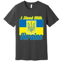 I Stand With Ukraine Coat Of Arms Flag Support Ukraine Premium T-Shirt