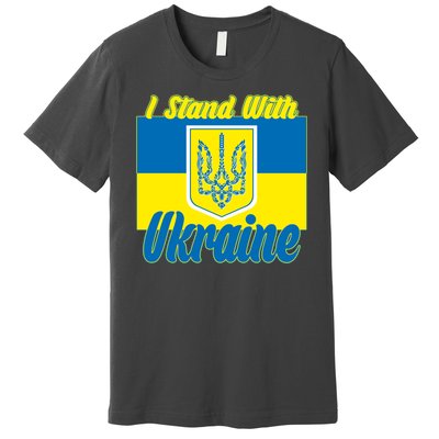 I Stand With Ukraine Coat Of Arms Flag Support Ukraine Premium T-Shirt