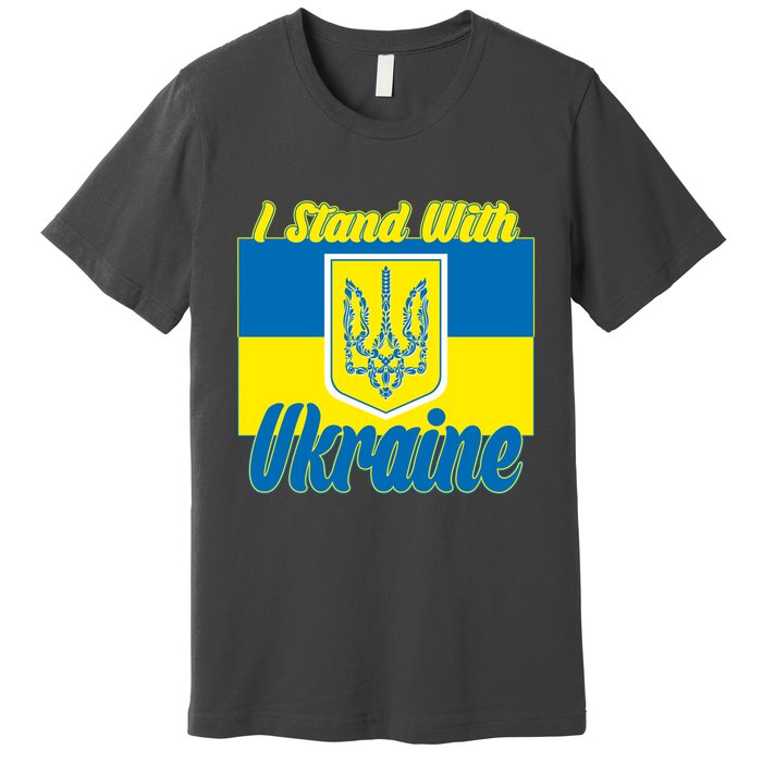 I Stand With Ukraine Coat Of Arms Flag Support Ukraine Premium T-Shirt