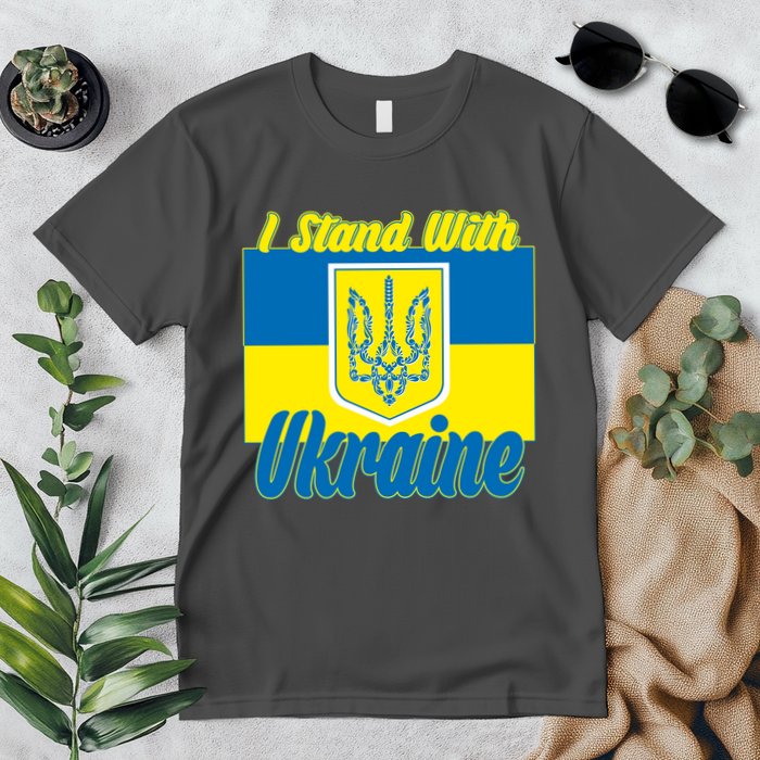 I Stand With Ukraine Coat Of Arms Flag Support Ukraine Premium T-Shirt