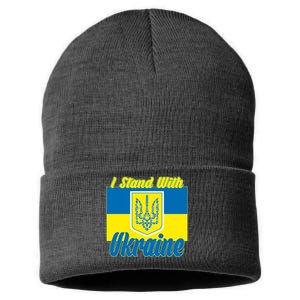 I Stand With Ukraine Coat Of Arms Flag Support Ukraine Sustainable Knit Beanie