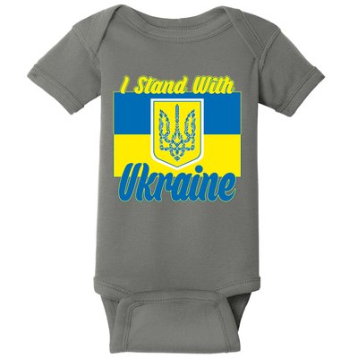 I Stand With Ukraine Coat Of Arms Flag Support Ukraine Baby Bodysuit