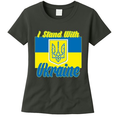 I Stand With Ukraine Coat Of Arms Flag Support Ukraine Womens T-Shirt