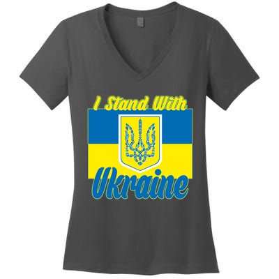 I Stand With Ukraine Coat Of Arms Flag Support Ukraine Women's V-Neck T-Shirt