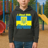 I Stand With Ukraine Coat Of Arms Flag Support Ukraine Kids Hoodie