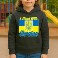 I Stand With Ukraine Coat Of Arms Flag Support Ukraine Kids Hoodie