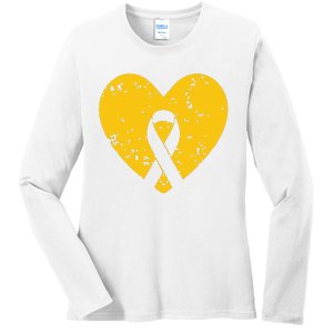 In September We Wear Gold Childhood Cancer Awareness Ribbon Ladies Long Sleeve Shirt