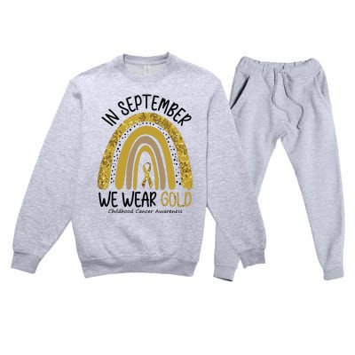 In September We Wear Gold Childhood Cancer Awareness Rainbow Premium Crewneck Sweatsuit Set