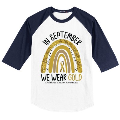 In September We Wear Gold Childhood Cancer Awareness Rainbow Baseball Sleeve Shirt