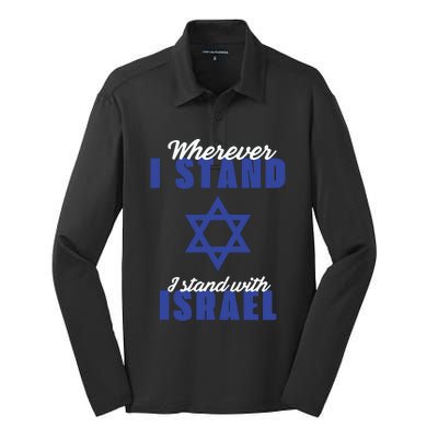 I Stand With Israel Pray For Israel Silk Touch Performance Long Sleeve Polo