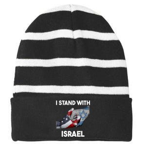 I Stand With Israel I Stand With Israel America Flag Design Striped Beanie with Solid Band