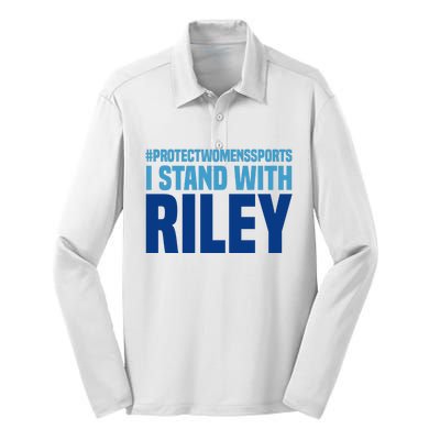 I Stand With Riley Gaines Protect Womens Sports Silk Touch Performance Long Sleeve Polo