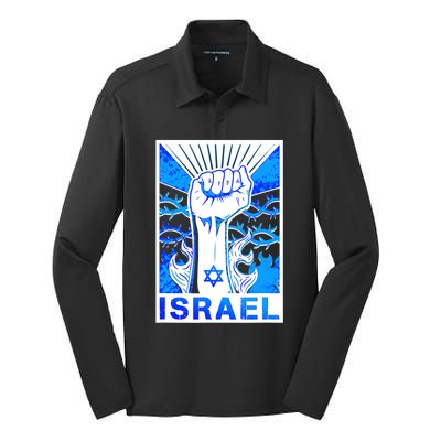 I Stand With Israel Israeli Flag Israel Star Of David Israel Strong Silk Touch Performance Long Sleeve Polo