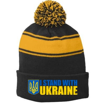 I Stand With Ukraine War Stripe Pom Pom Beanie