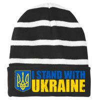 I Stand With Ukraine War Striped Beanie with Solid Band