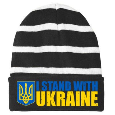 I Stand With Ukraine War Striped Beanie with Solid Band