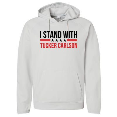 I Stand With Tucker Carlson Vintage American Flag Performance Fleece Hoodie