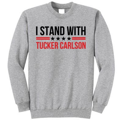 I Stand With Tucker Carlson Vintage American Flag Tall Sweatshirt