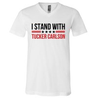 I Stand With Tucker Carlson Vintage American Flag V-Neck T-Shirt