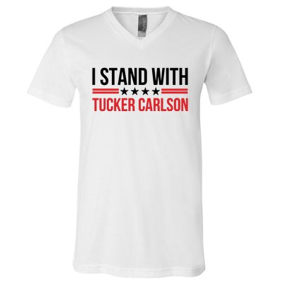 I Stand With Tucker Carlson Vintage American Flag V-Neck T-Shirt