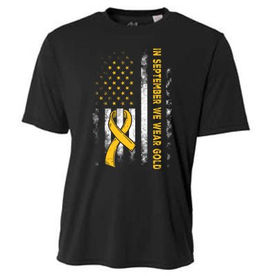 In September We Wear Gold Us Flag Childhood Cancer Awareness Cooling Performance Crew T-Shirt