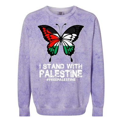 I Stand With Palestine Free Palestine Butterfly Colorblast Crewneck Sweatshirt