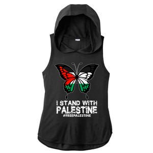 I Stand With Palestine Free Palestine Butterfly Ladies PosiCharge Tri-Blend Wicking Draft Hoodie Tank