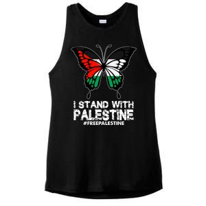 I Stand With Palestine Free Palestine Butterfly Ladies PosiCharge Tri-Blend Wicking Tank