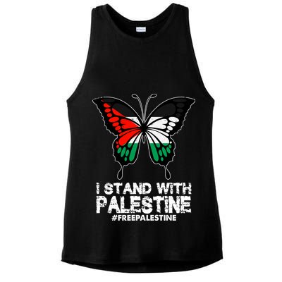 I Stand With Palestine Free Palestine Butterfly Ladies PosiCharge Tri-Blend Wicking Tank