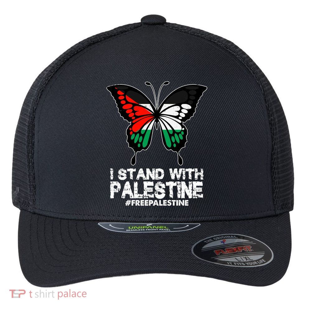 I Stand With Palestine Free Palestine Butterfly Flexfit Unipanel Trucker Cap
