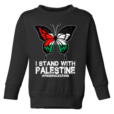 I Stand With Palestine Free Palestine Butterfly Toddler Sweatshirt