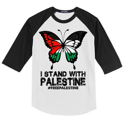 I Stand With Palestine Free Palestine Butterfly Kids Colorblock Raglan Jersey