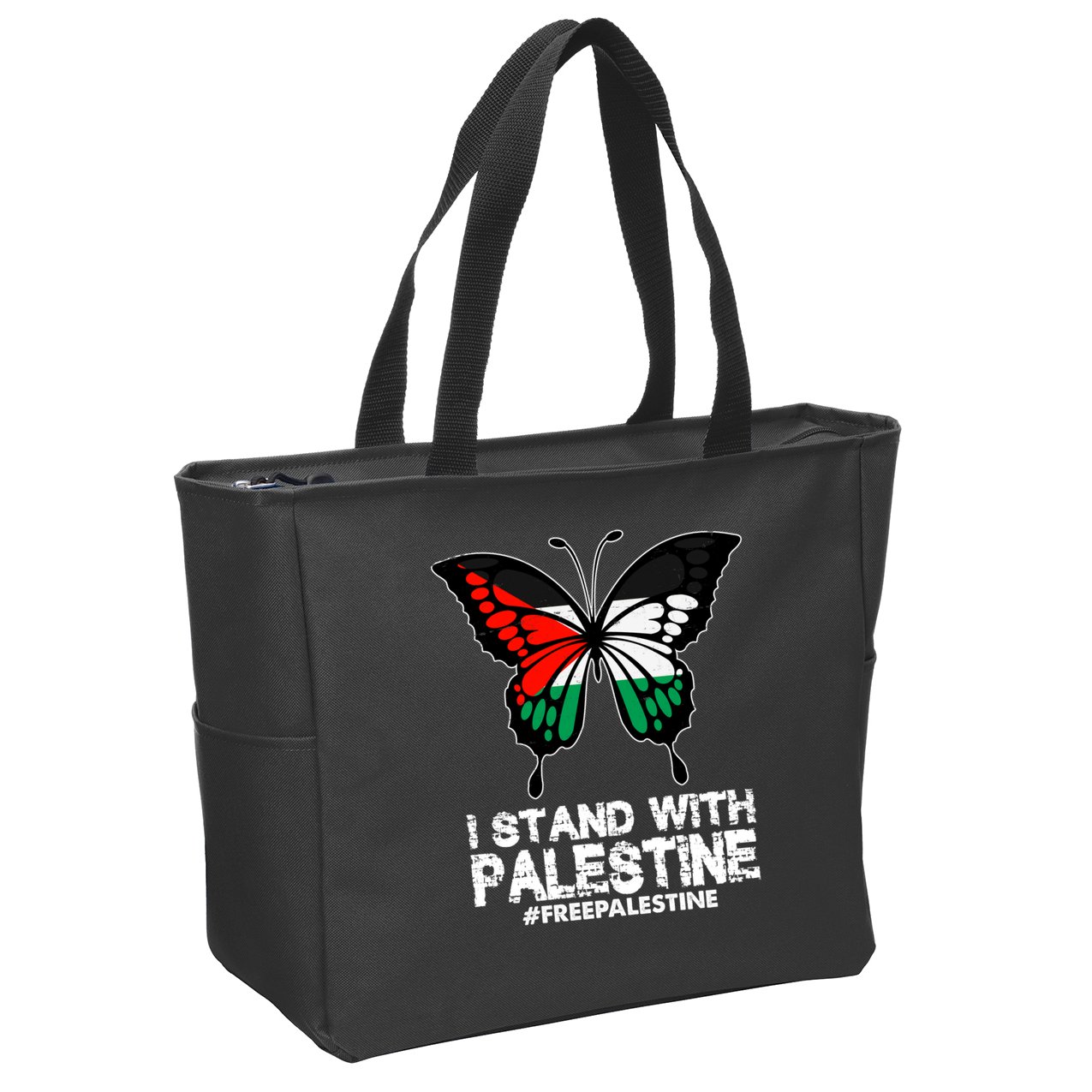 I Stand With Palestine Free Palestine Butterfly Zip Tote Bag