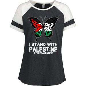 I Stand With Palestine Free Palestine Butterfly Enza Ladies Jersey Colorblock Tee