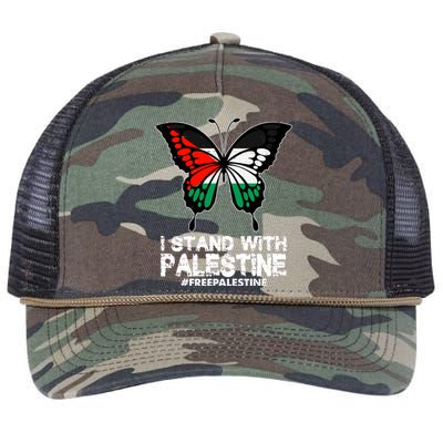 I Stand With Palestine Free Palestine Butterfly Retro Rope Trucker Hat Cap