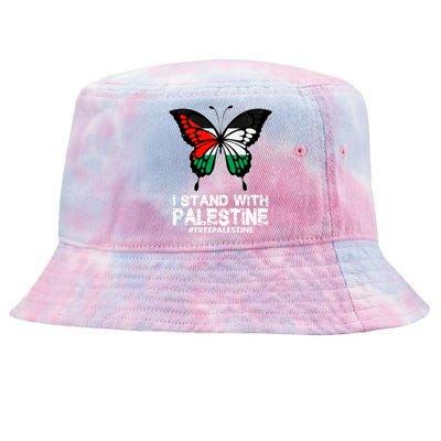 I Stand With Palestine Free Palestine Butterfly Tie-Dyed Bucket Hat