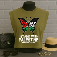 I Stand With Palestine Free Palestine Butterfly Garment-Dyed Women's Muscle Tee